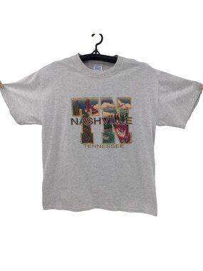 Vintage 90s Nashville TN Tennessee T Shirt Gray  M&O Heavyweight Knits Tag Sz L